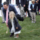 Donald Trump Jr. helps his daughter roll an egg during the 140th annual Easter Egg Roll on the South Lawn of the White House on April 2, 2018, in Washington, D.C.